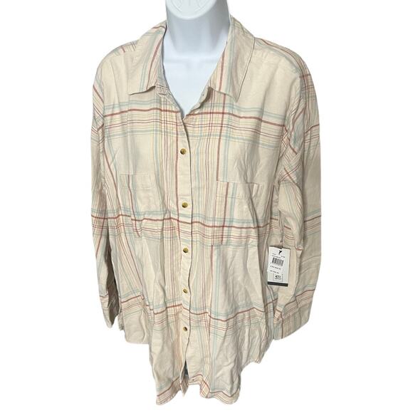 Rip Curl Women's Sayulita Flannel long sleeve shirt bone plaid Medium NWT - Picture 3 of 7